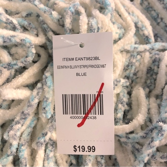 NEW Infinity Heather Blue + Ivory Stripe Fringe Scarf • Ivory • Soft Chenille - Picture 4 of 6